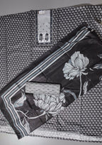 Monochrome Majestic: Unstitched Ensemble with Intricate Floral Designs