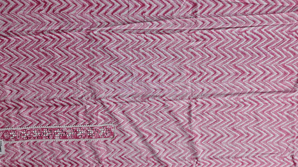 Zigzag Allure: Pink Chevron Unstitched Suit with Mirror Embellishments
