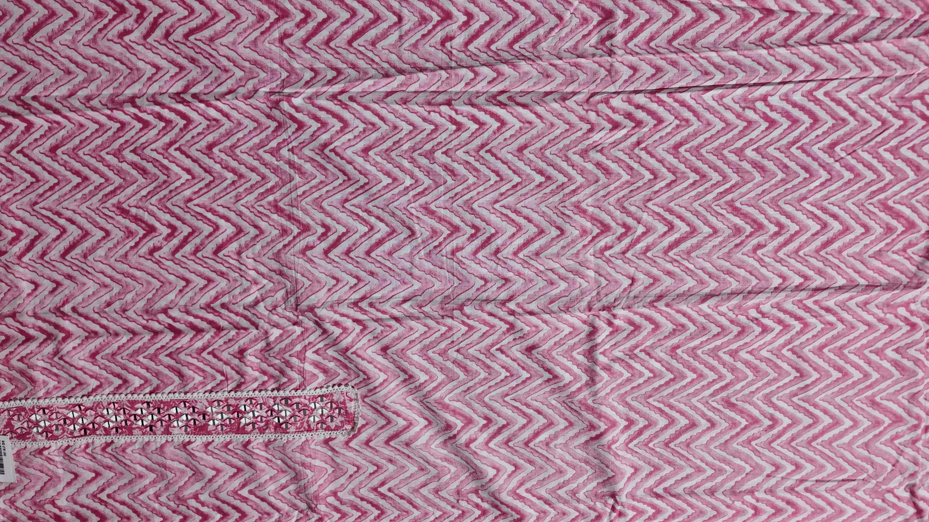 Zigzag Allure: Pink Chevron Unstitched Suit with Mirror Embellishments