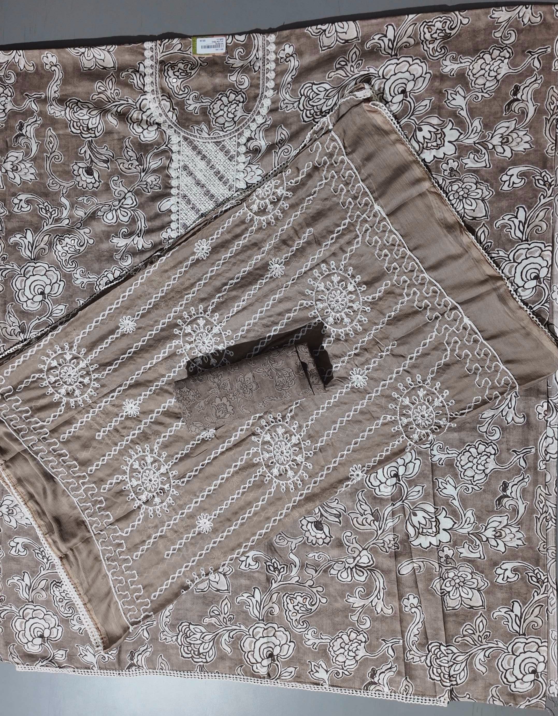 Chic Delicate Floral Motif Unstitched Suit