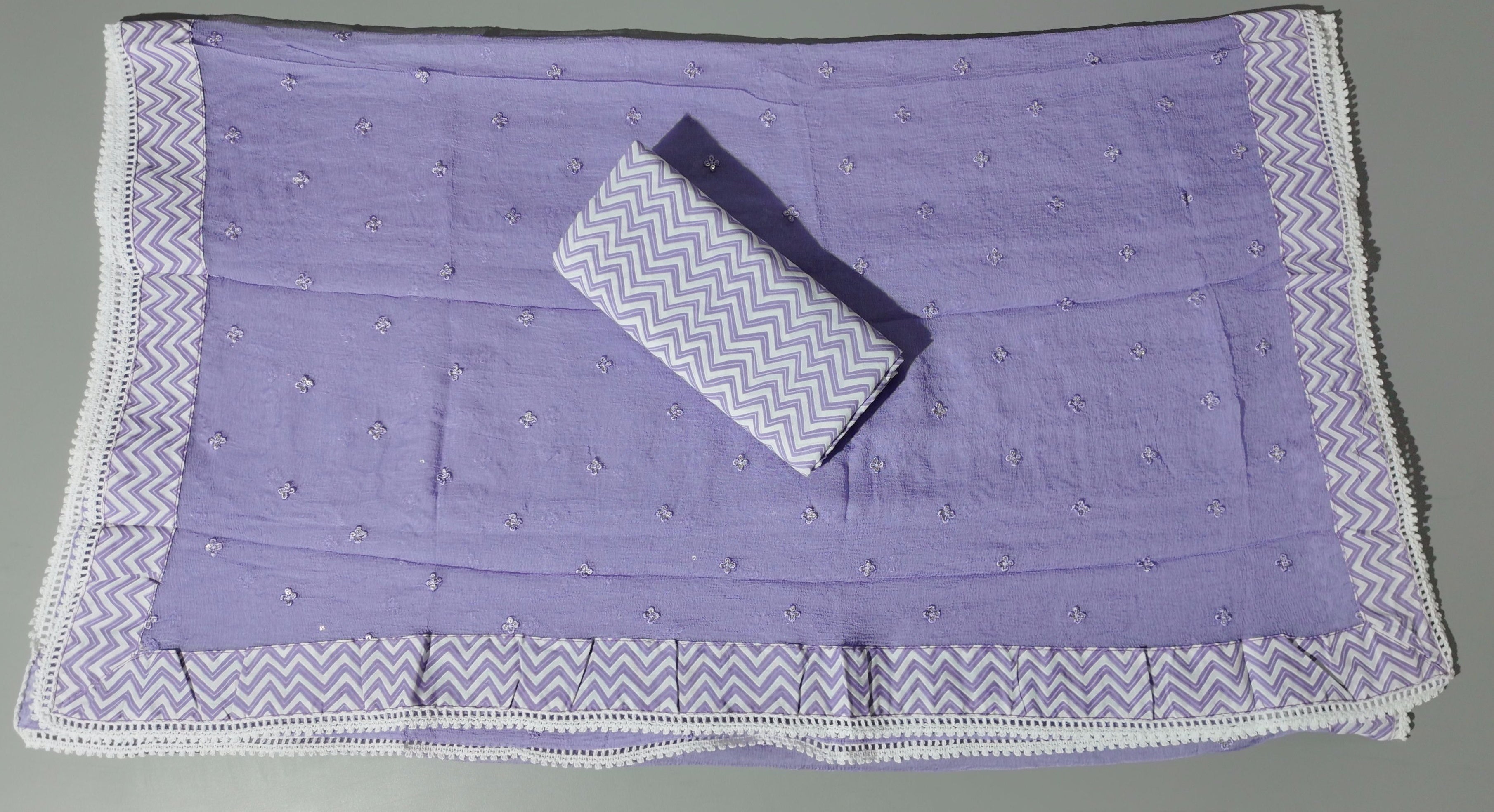 Lavender Dream: Intricate Lace Unstitched Suit