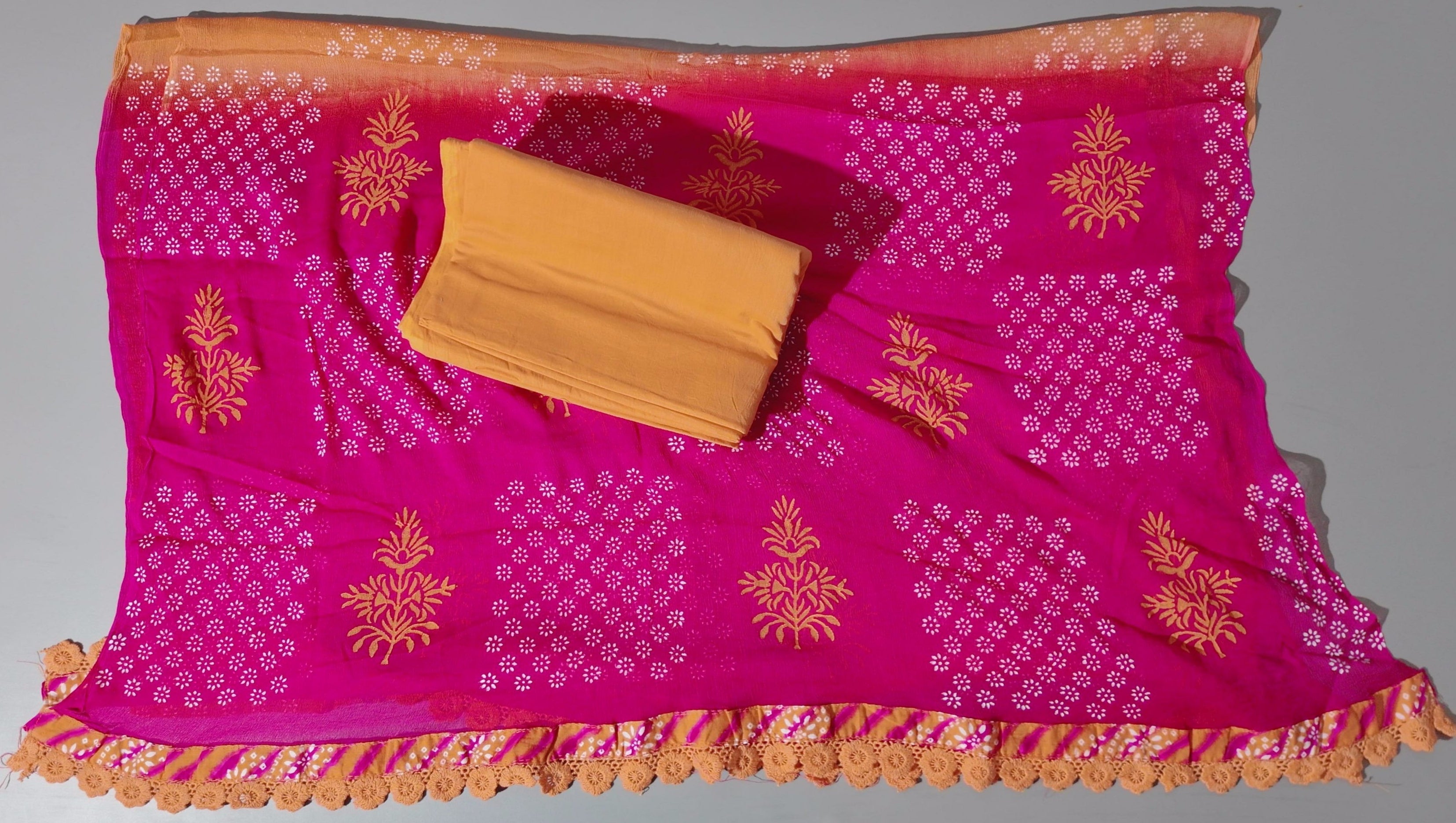 Vibrant Tangerine & Magenta Unstitched Suit with Intricate Embroidery