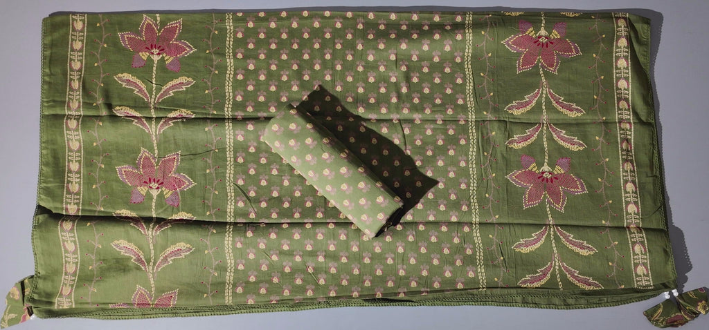 Enchanted Blossom Unstitched Suit: Vibrant Green Elegance