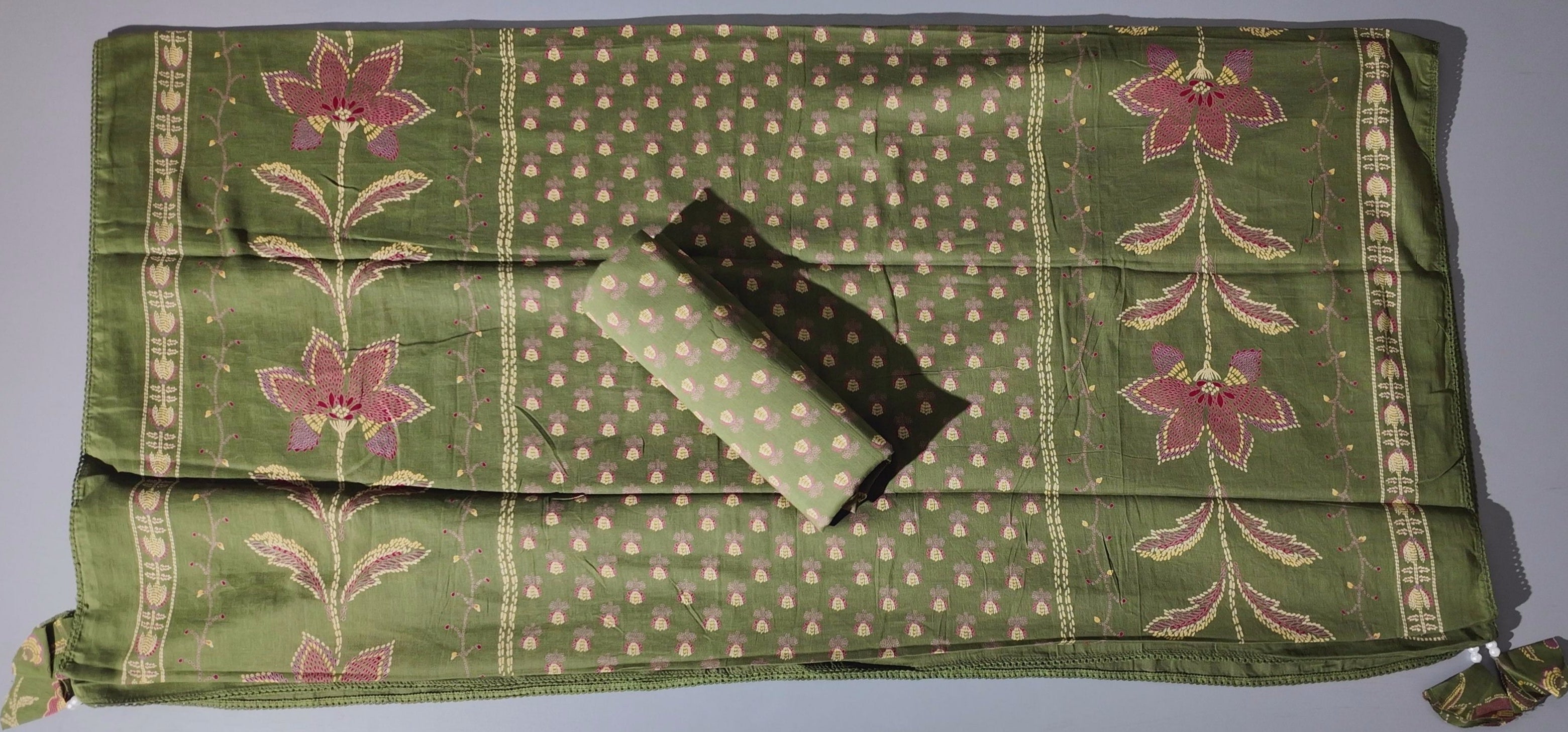 Enchanted Blossom Unstitched Suit: Vibrant Green Elegance