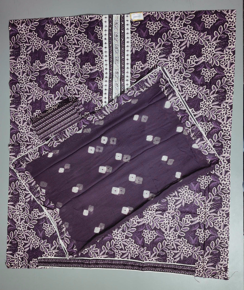 Lavender Bloom: Exquisite Embroidered Unstitched Suit