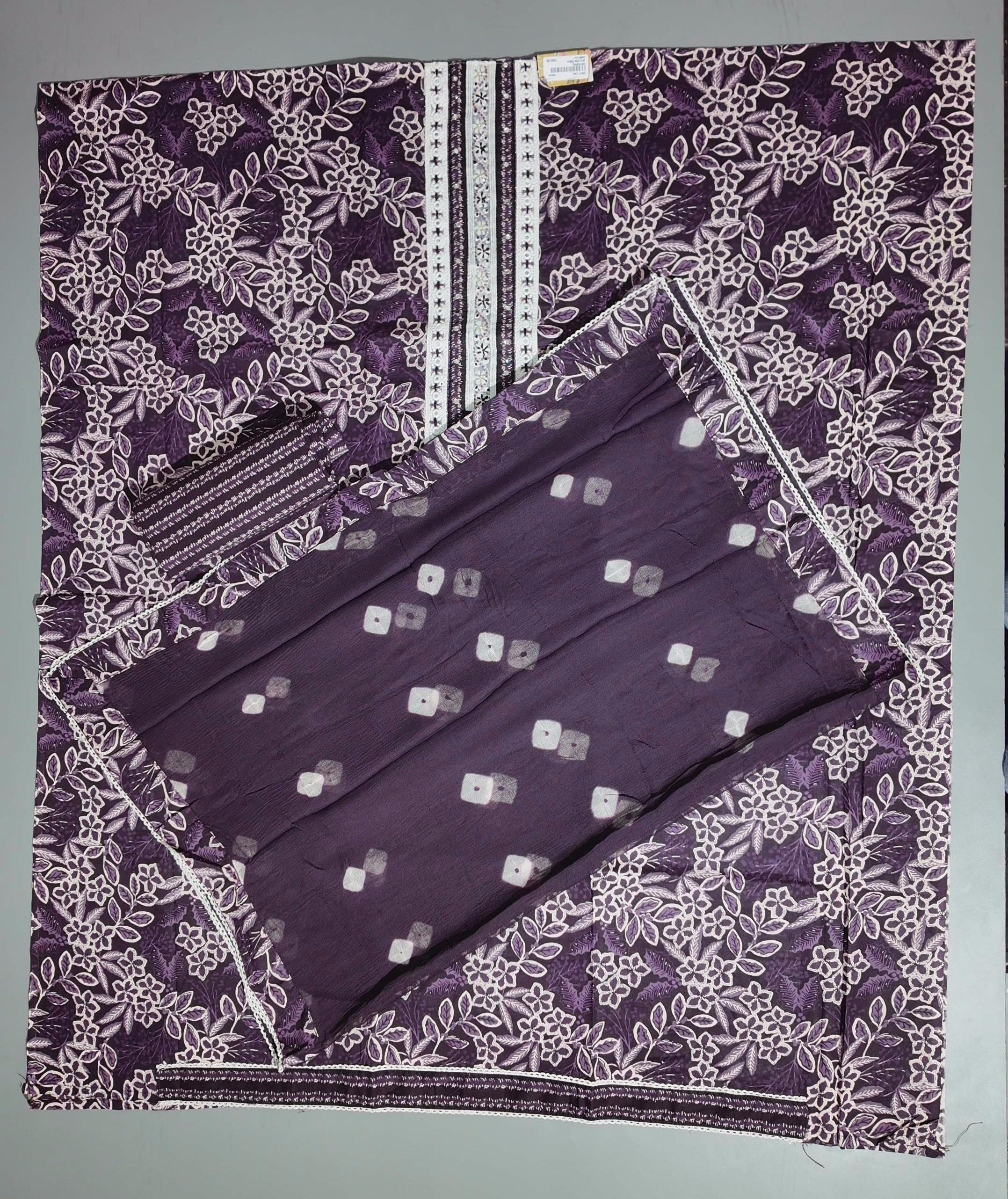 Lavender Bloom: Exquisite Embroidered Unstitched Suit