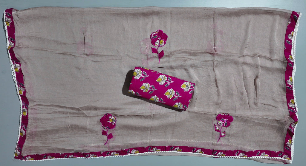 Vibrant Fuchsia Blossom Unstitched Suit Set