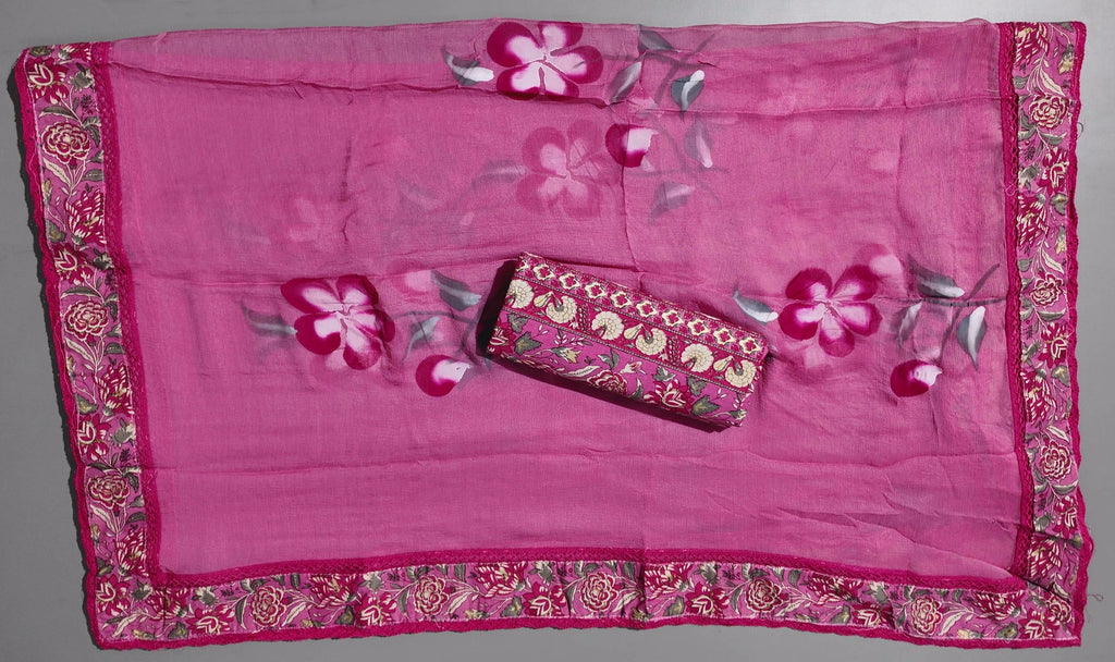 Radiant Magenta Unstitched Suit with Exquisite Lace and Beadwork