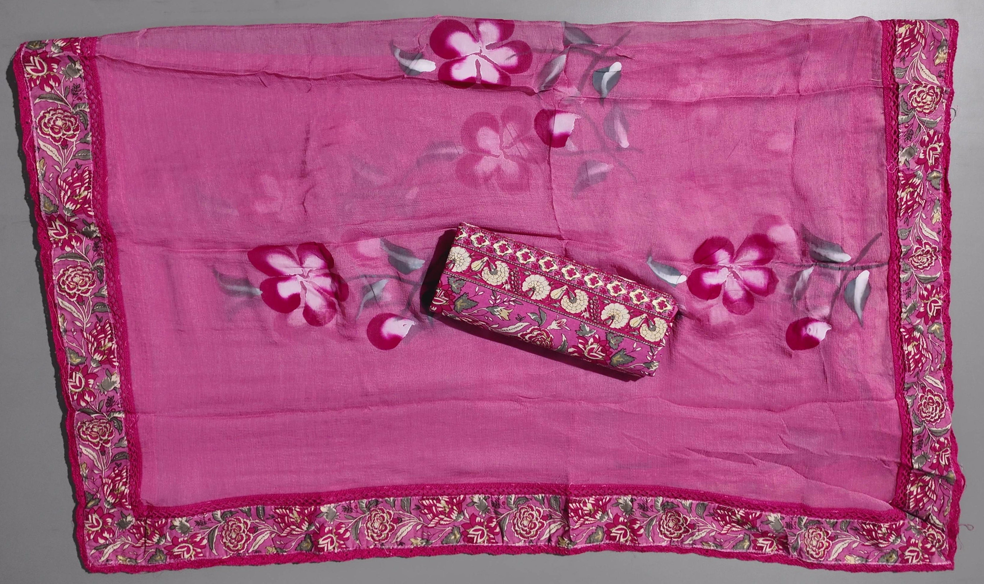 Radiant Magenta Unstitched Suit with Exquisite Lace and Beadwork
