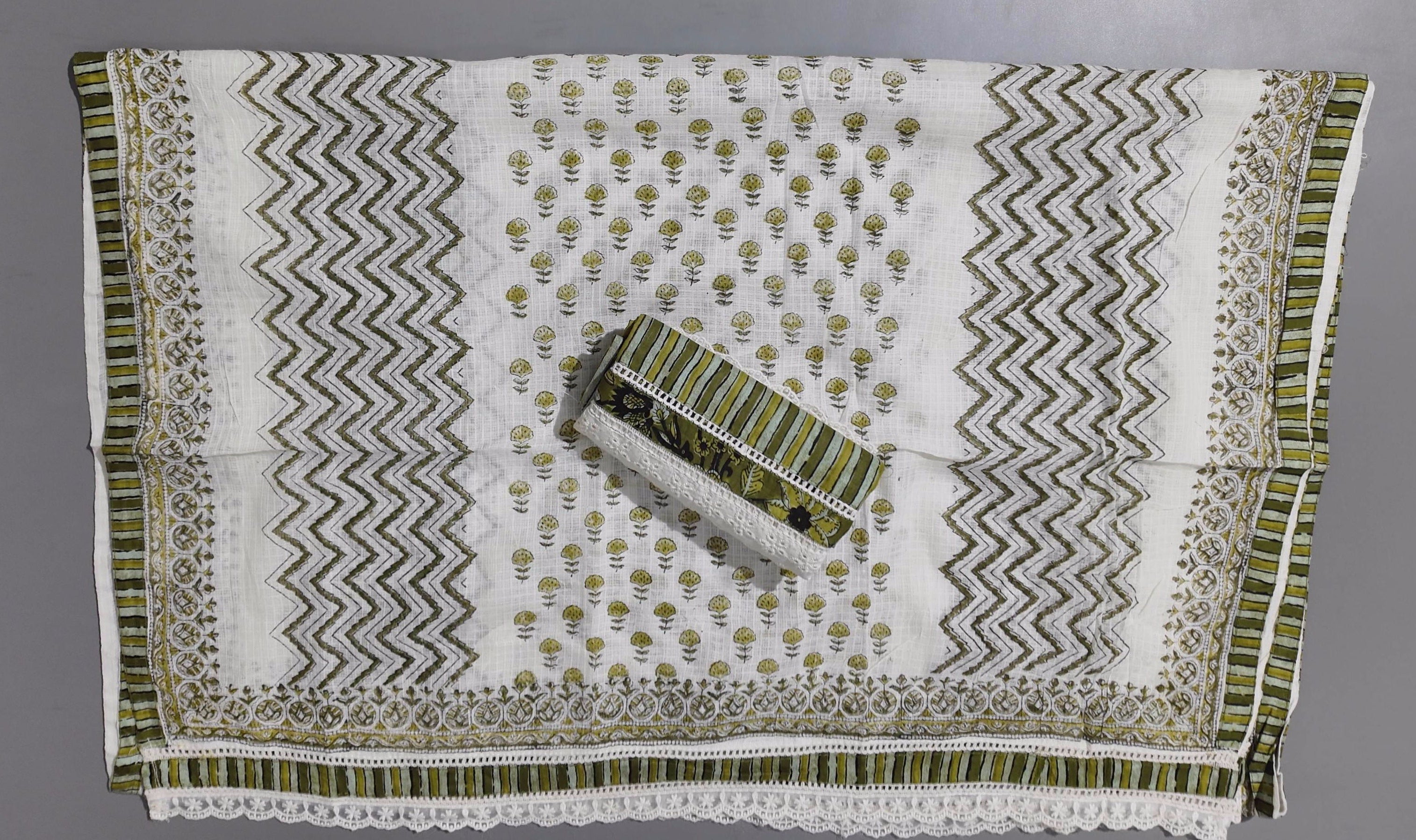 Botanical Bliss Unstitched Suit with Intricate Lace Detail