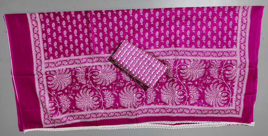 Blossom Symphony: Fuchsia Floral Unstitched Ensemble