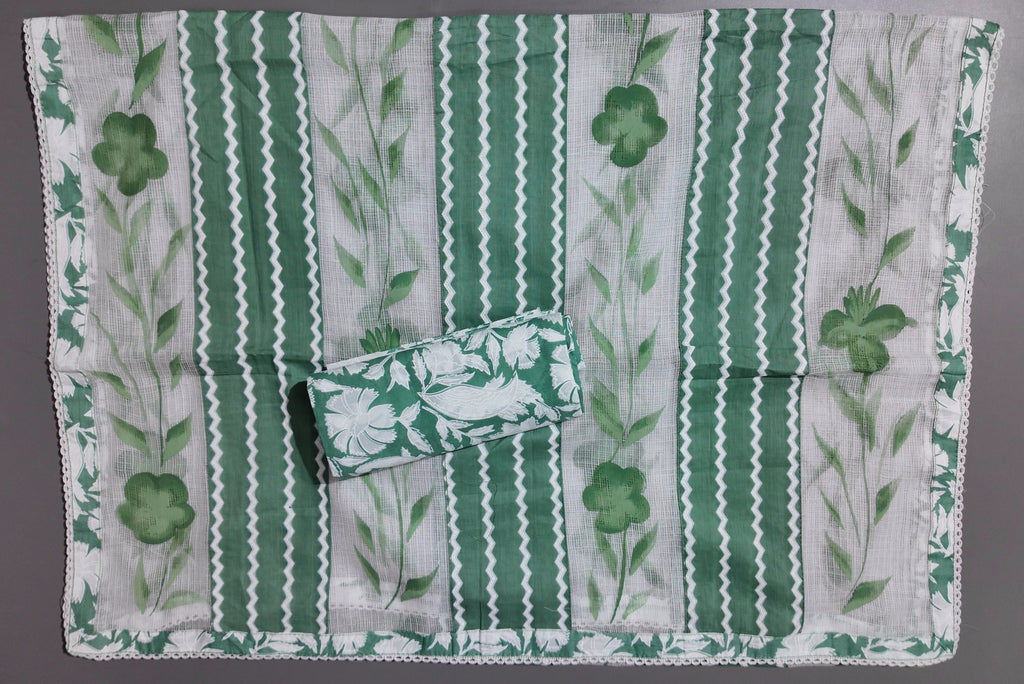 Zigzag Allure: Green Waves Unstitched Suit Set