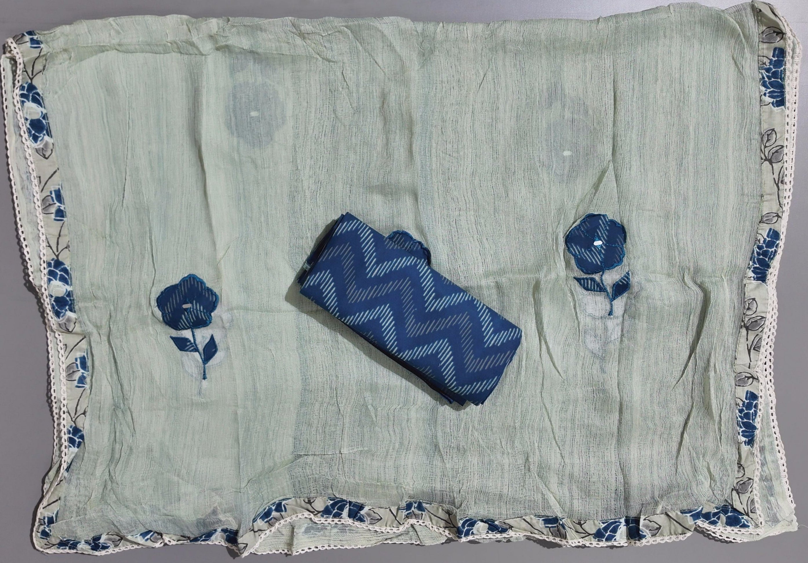 Azure Charm: Artistic Unstitched Suit with Embellished Highlights