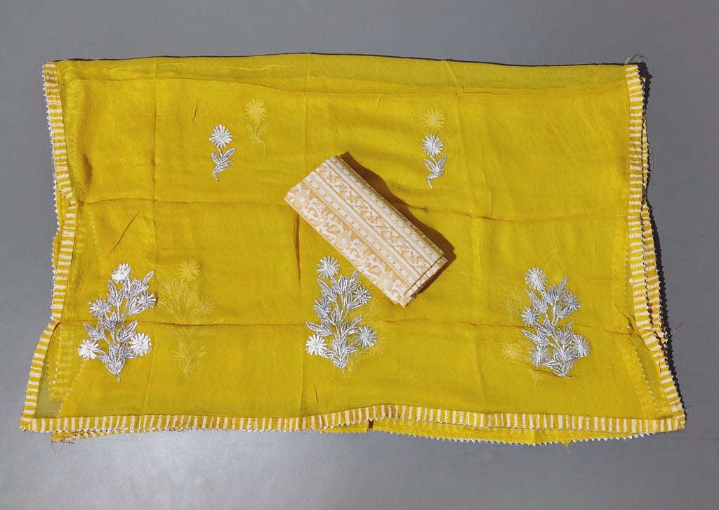 Sunlit Floral Unstitched Suit with Ornate Neck Embroidery