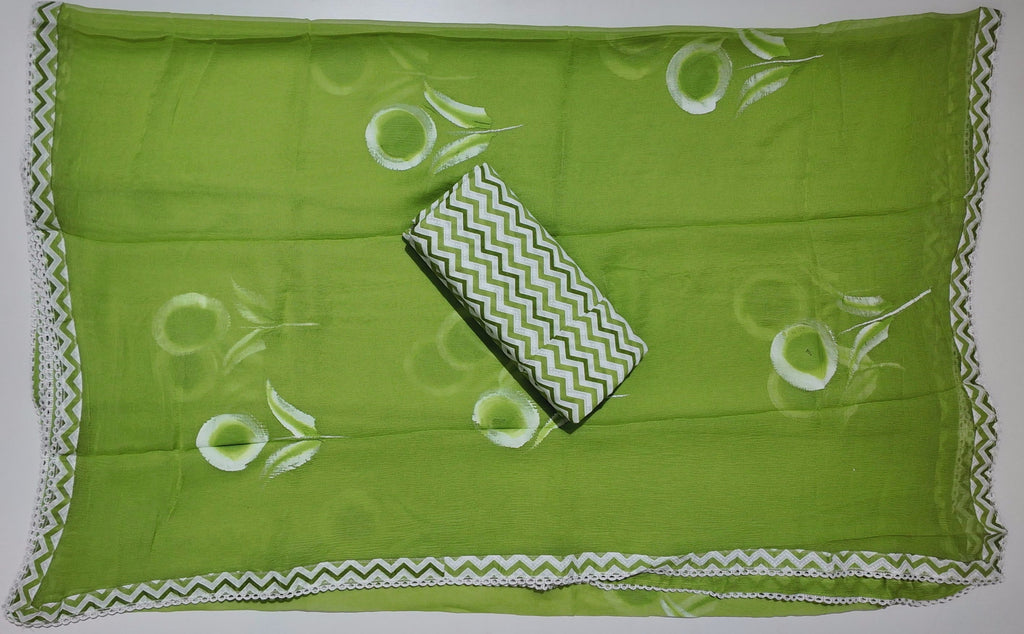 Vibrant Green Chevron & Floral Unstitched Suit