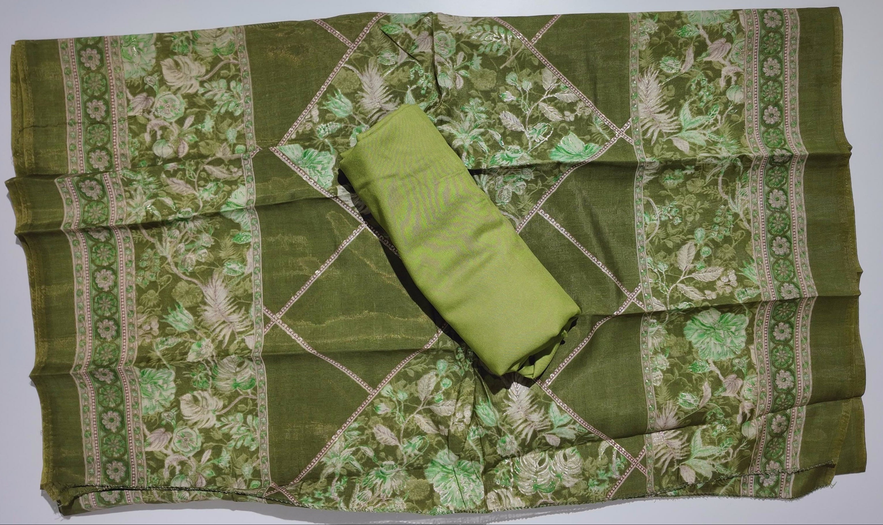 Verdant Charm: Premium Flora Unstitched Suit