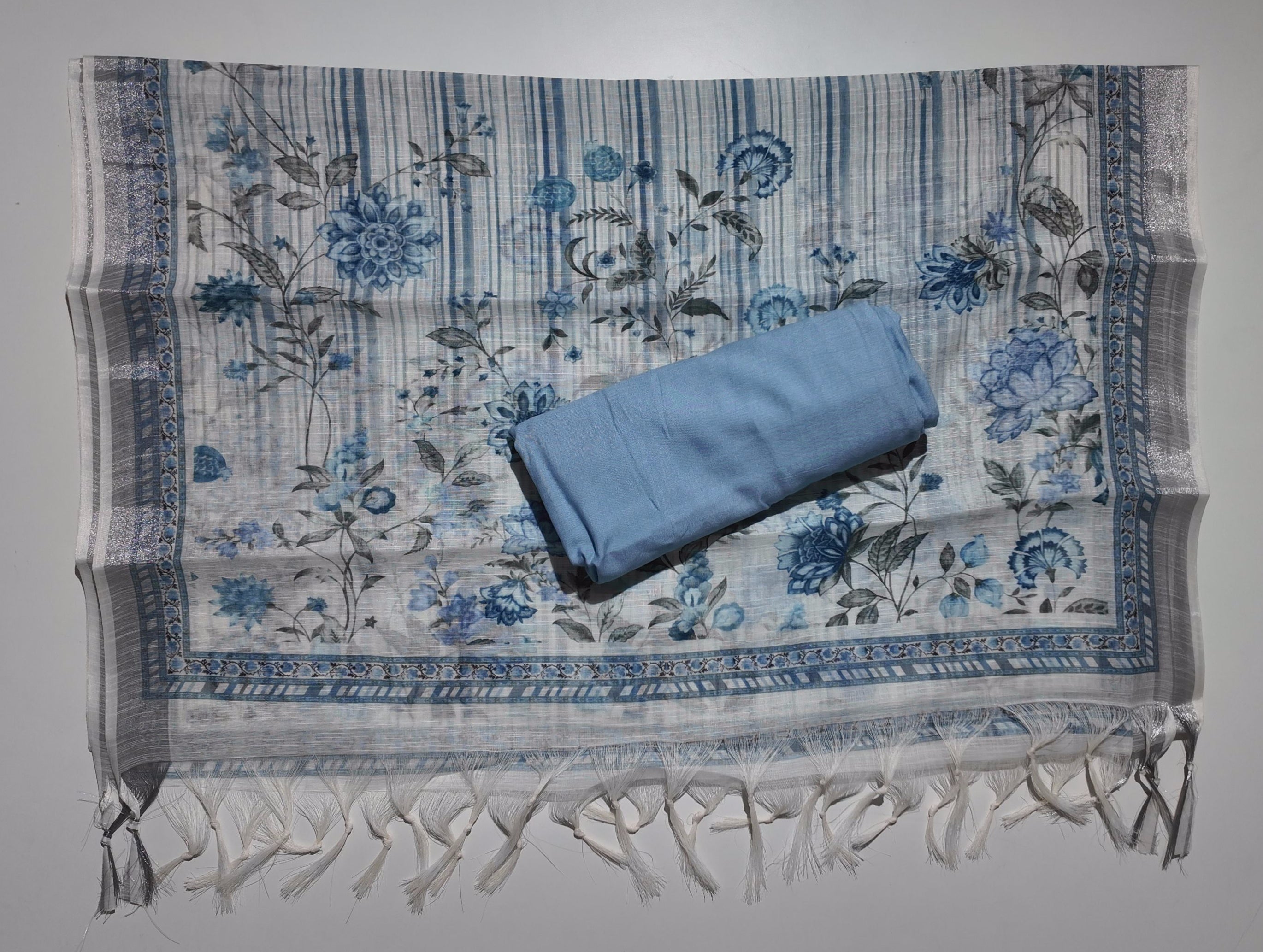 Artisan Blue Blossom Unstitched Suit Fabric