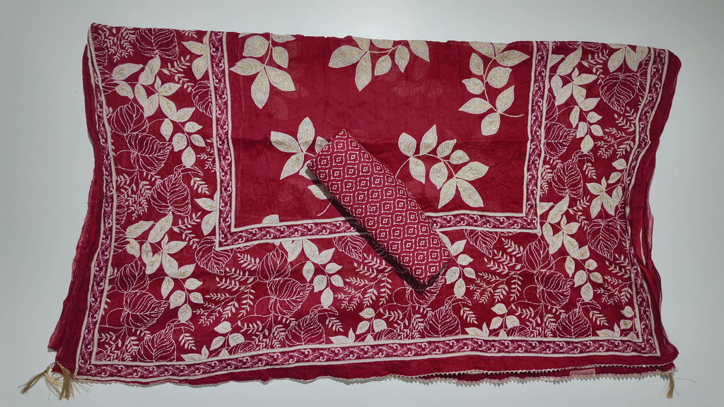 Vibrant Crimson Leaves Unstitched Suit - Artistry in Fabric