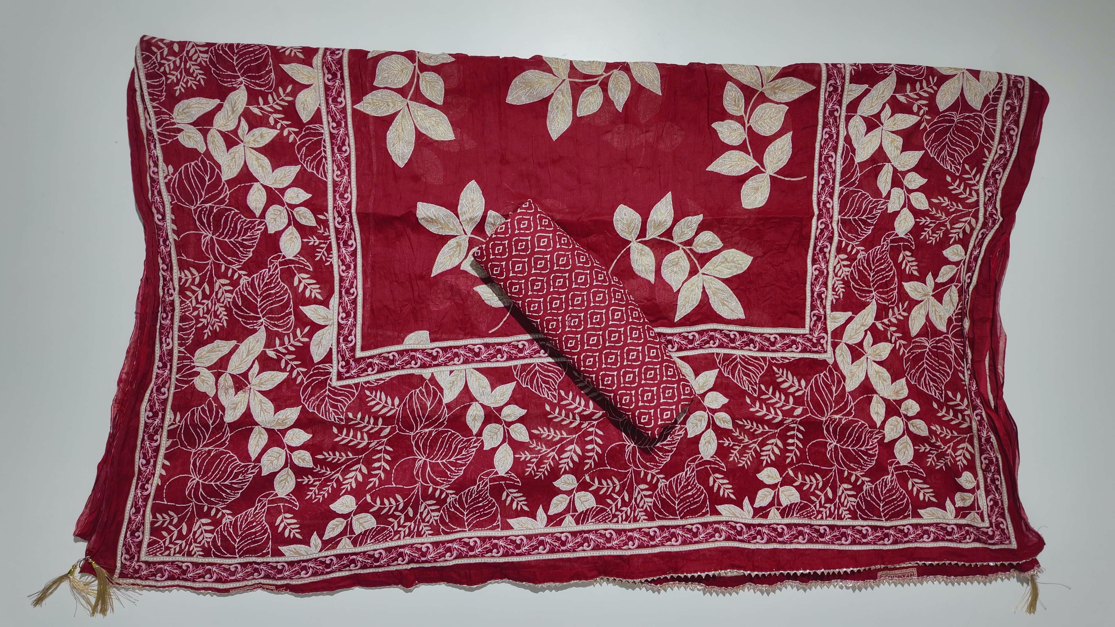 Vibrant Crimson Leaves Unstitched Suit - Artistry in Fabric