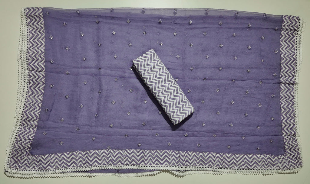 Artisan Lavender Elegance: Intricate Lace Unstitched Suit