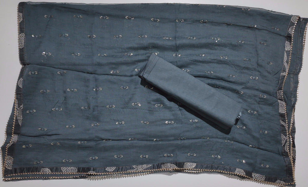 Midnight Blossom: Luxurious Unstitched Suit with Intricate Embroidery