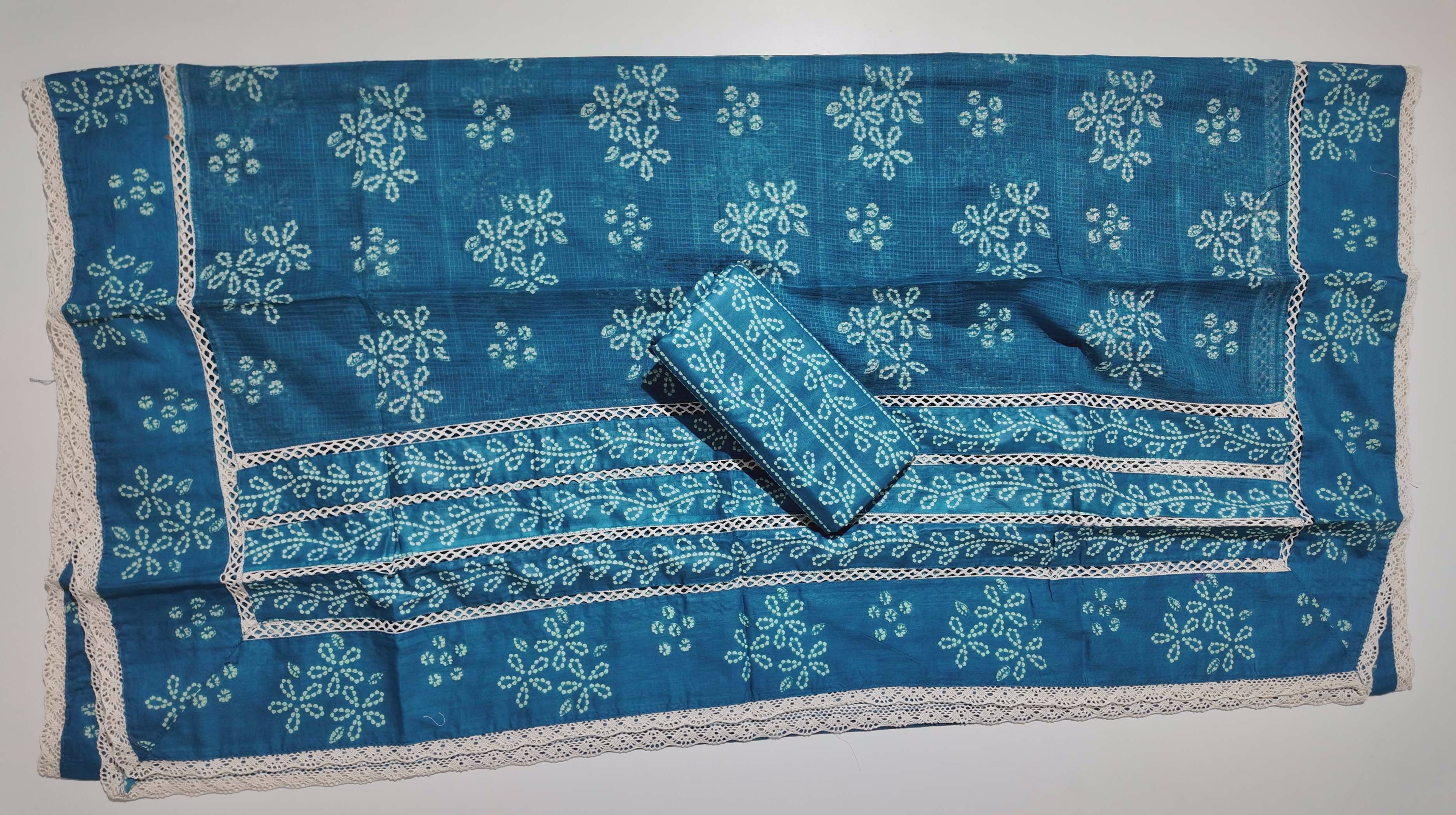 Azure Blossom Symphony: Unstitched Embellished Ensemble