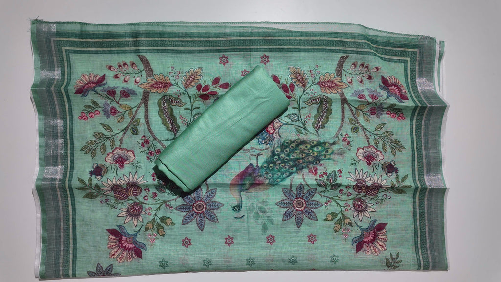Peacock Elegance Unstitched Suit in Verdant Tones