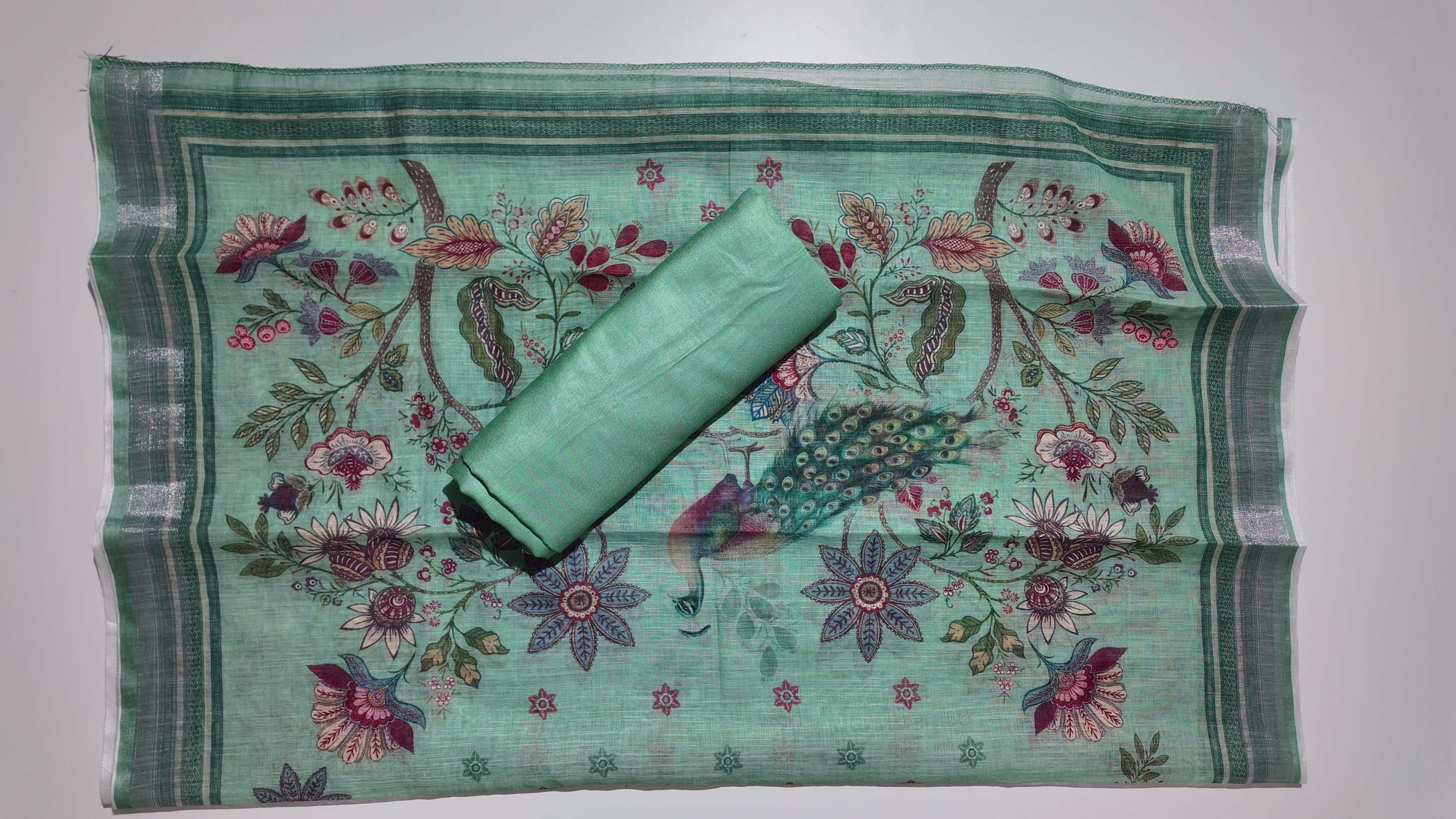 Peacock Elegance Unstitched Suit in Verdant Tones