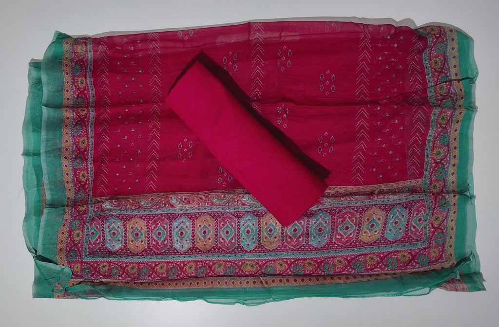 Festive Maroon & Teal Unstitched Suit – Embrace Traditional Flair",