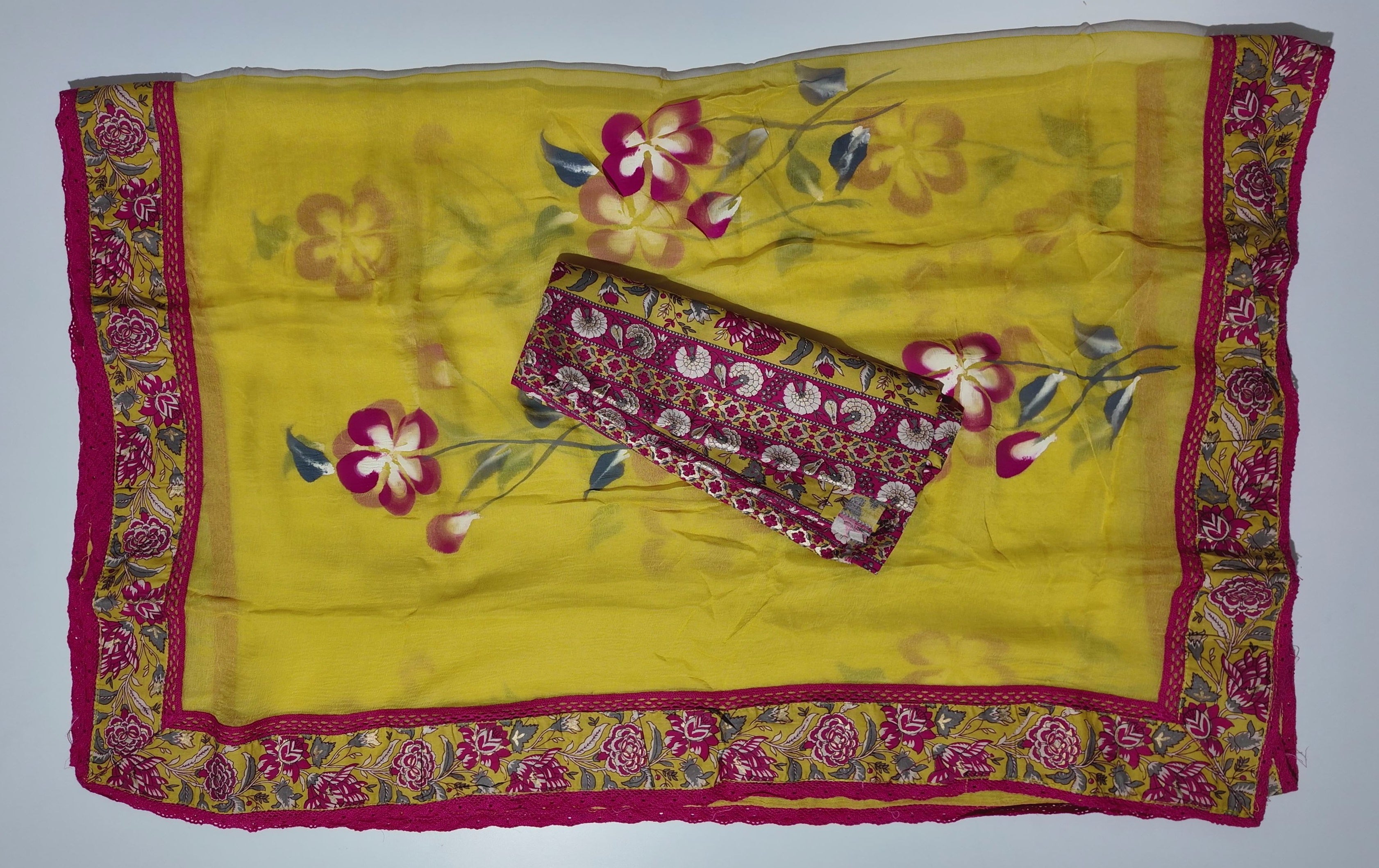 Vibrant Fuchsia and Sunshine Unstitched Suit with Exquisite Embroidery