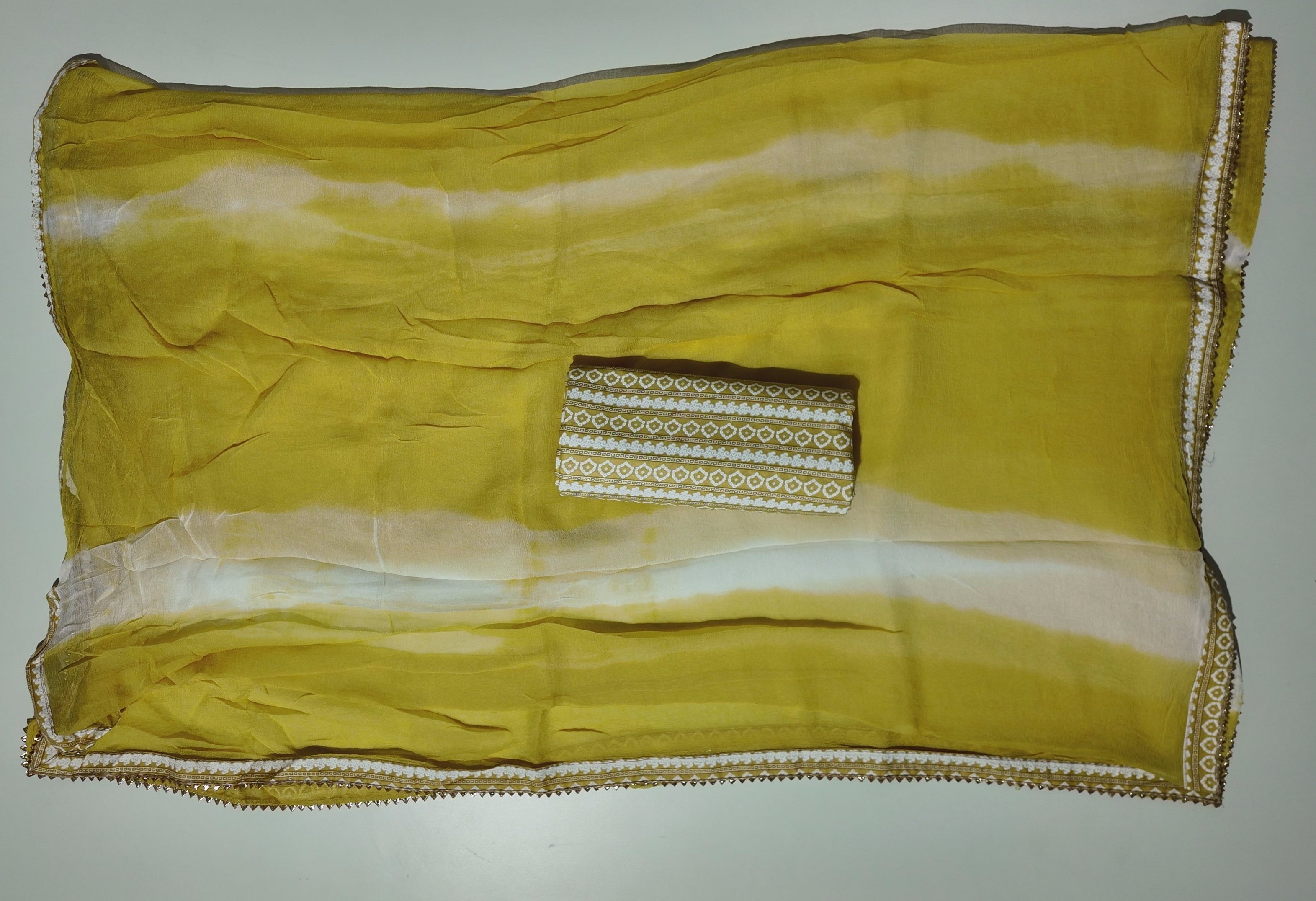 Golden Blossom: Artisan Crafted Unstitched Suit Fabric