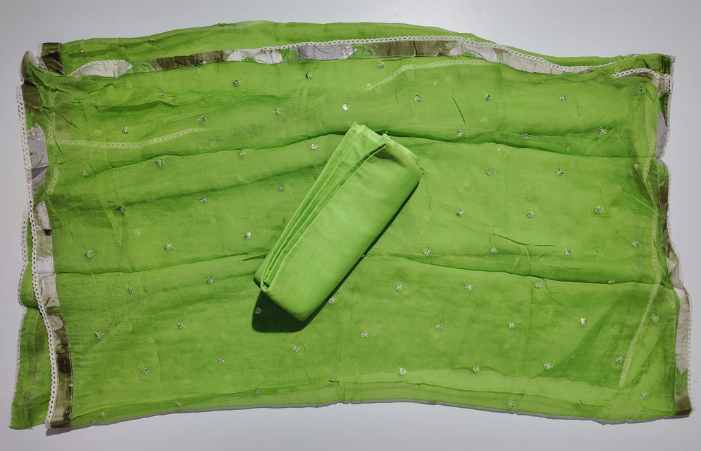 Verdant Blossom: Unstitched Suit with Intricate Sequin Design