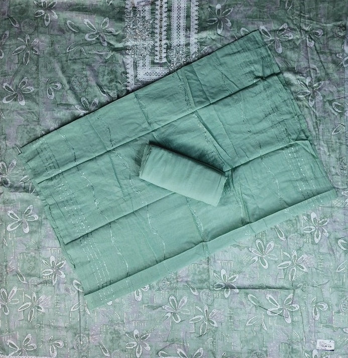 Elegant Green Floral Embroidered Suit Set - Green - Picture 5