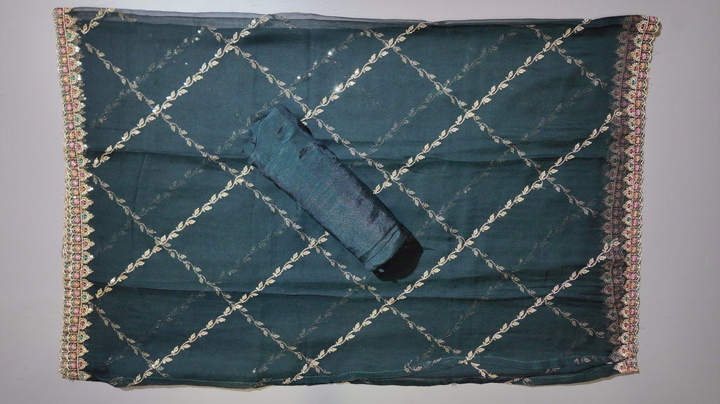 Rich Maroon & Green Floral Tapestry Unstitched Suit