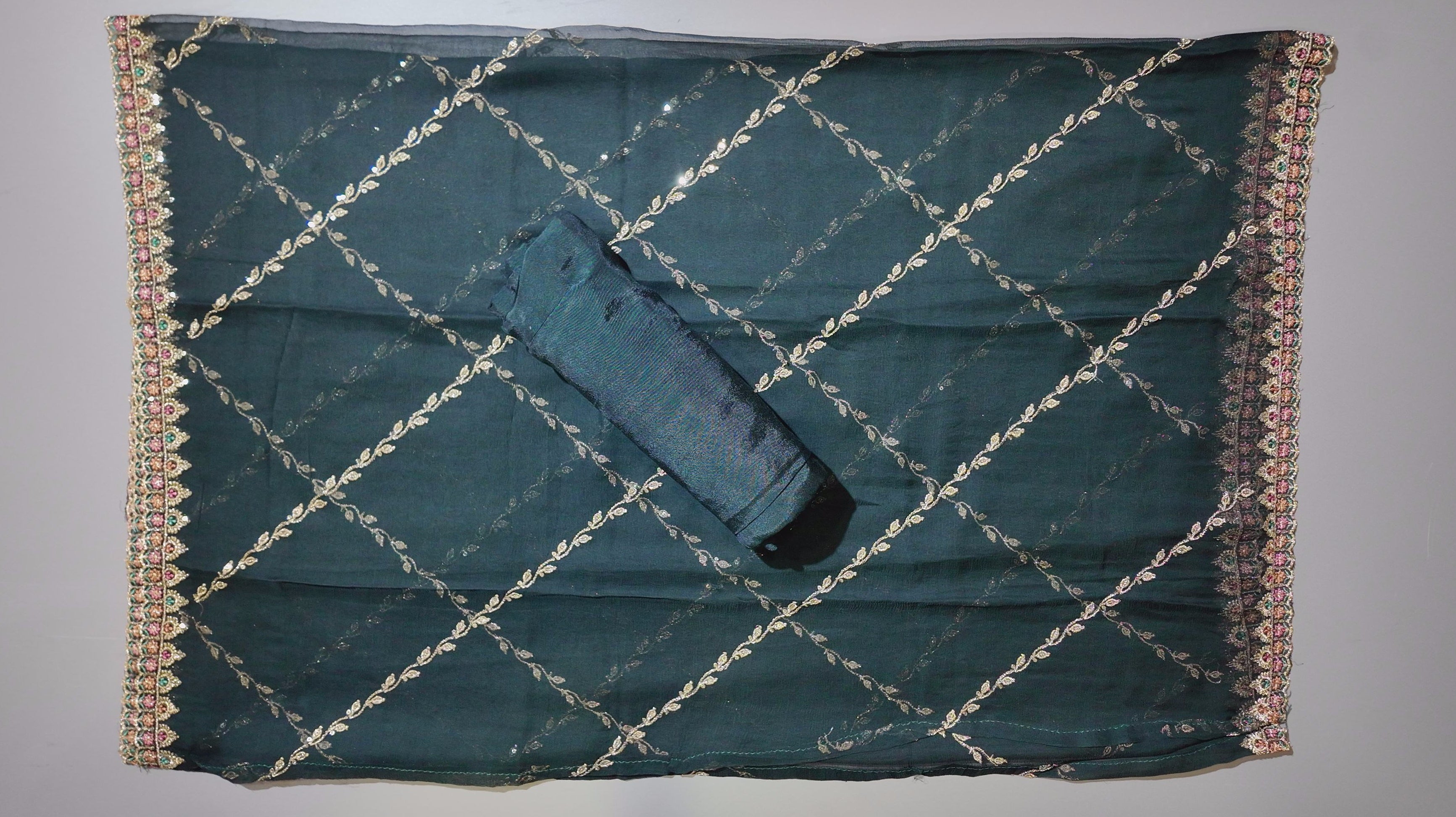 Rich Maroon & Green Floral Tapestry Unstitched Suit