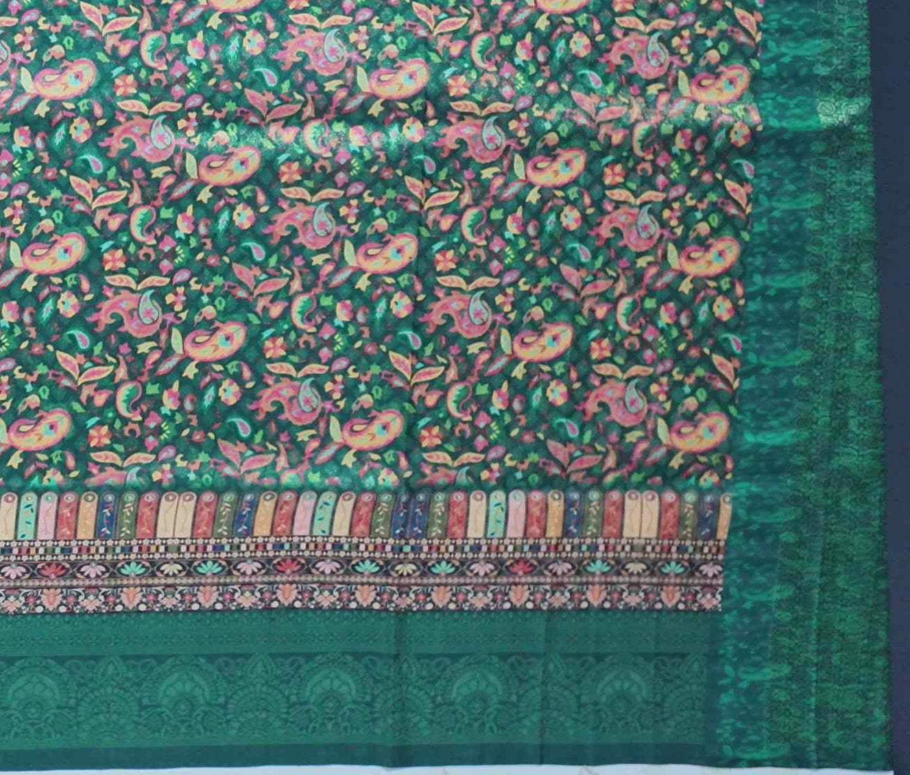 Vibrant Green Symphony: Handcrafted Floral Bliss Saree",