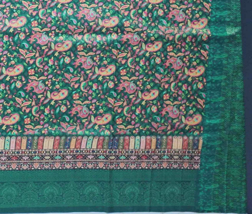 Vibrant Forest Green Saree with Festive Motifs",