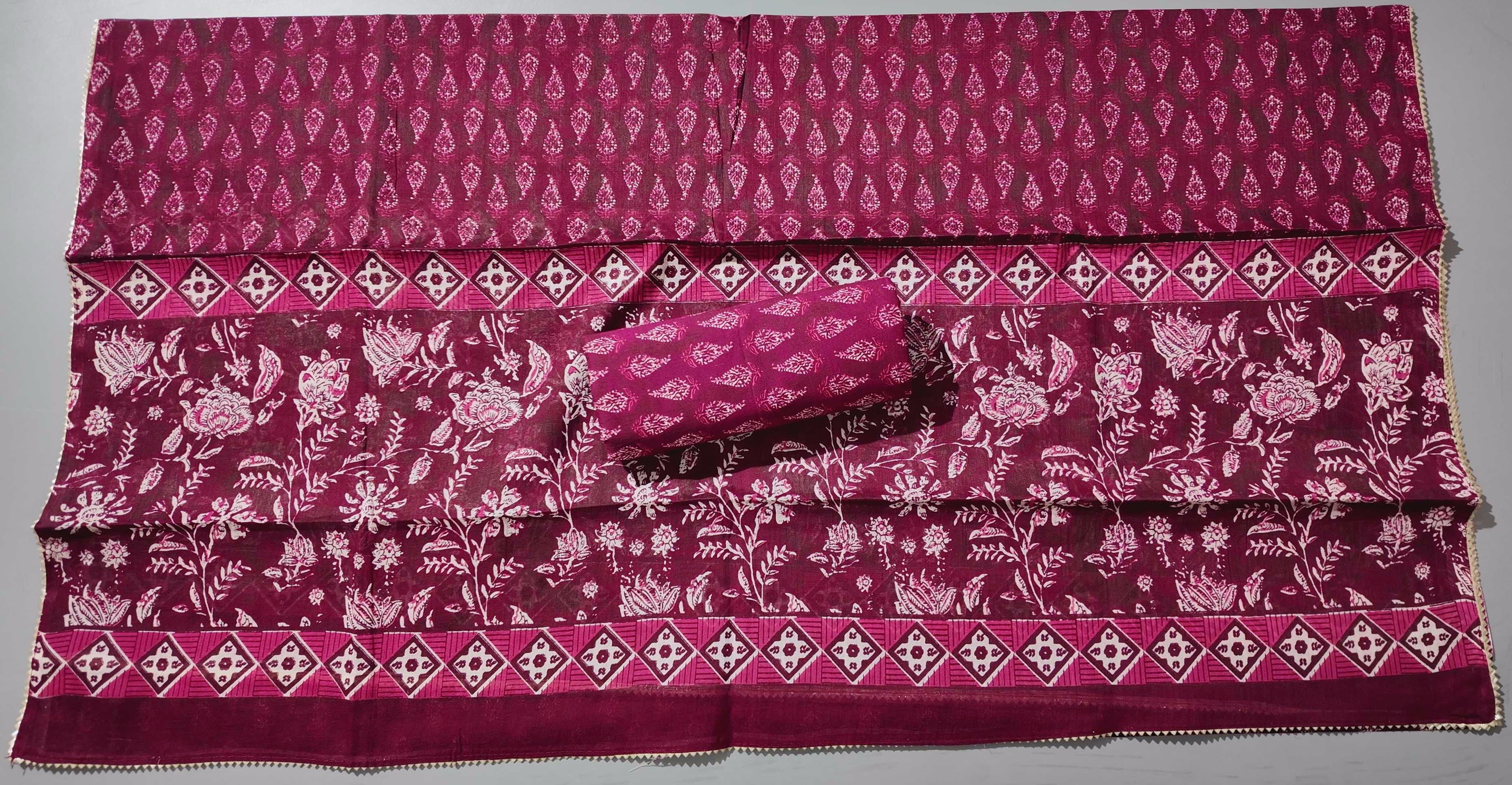Majestic Magenta Unstitched Suit: Timeless Floral Glamour