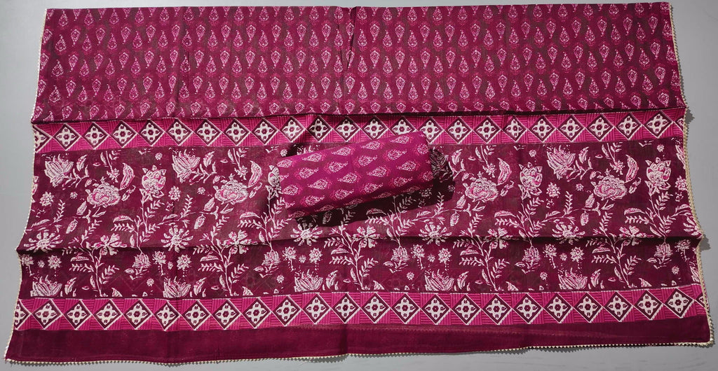 Rich Maroon Flora Tapestry Unstitched Suit Set