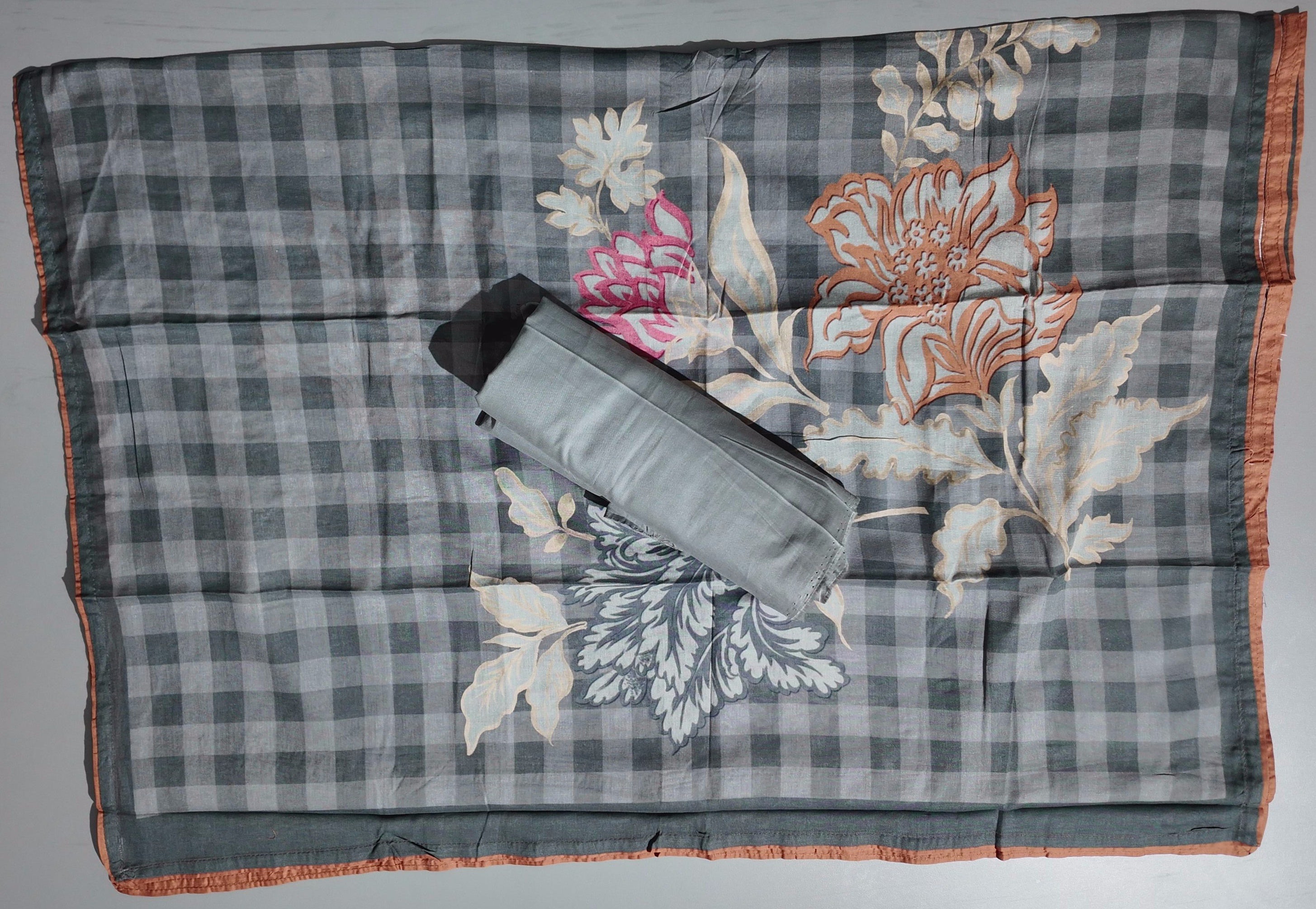 Charcoal Blossom: Artisanal Unstitched Suit Fabric