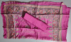 Ornate Fuchsia Dream: Unstitched Silk Suit with Intricate Motifs