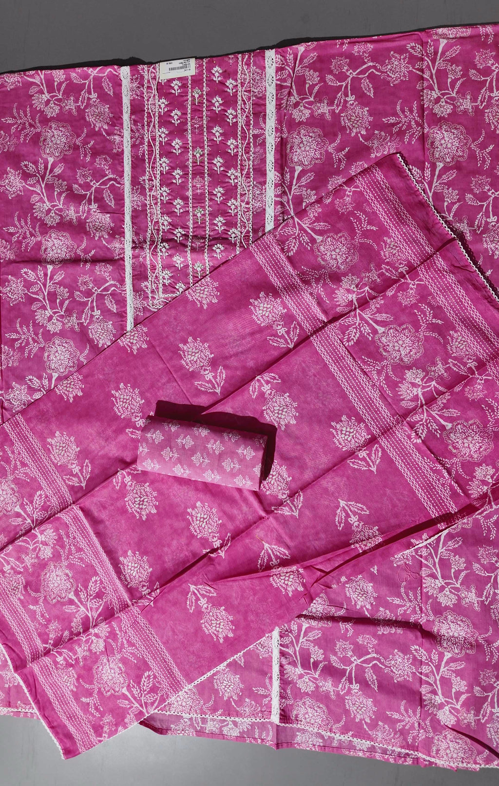 Charmingly Chic: Fuchsia & White Embroidered Unstitched Suit