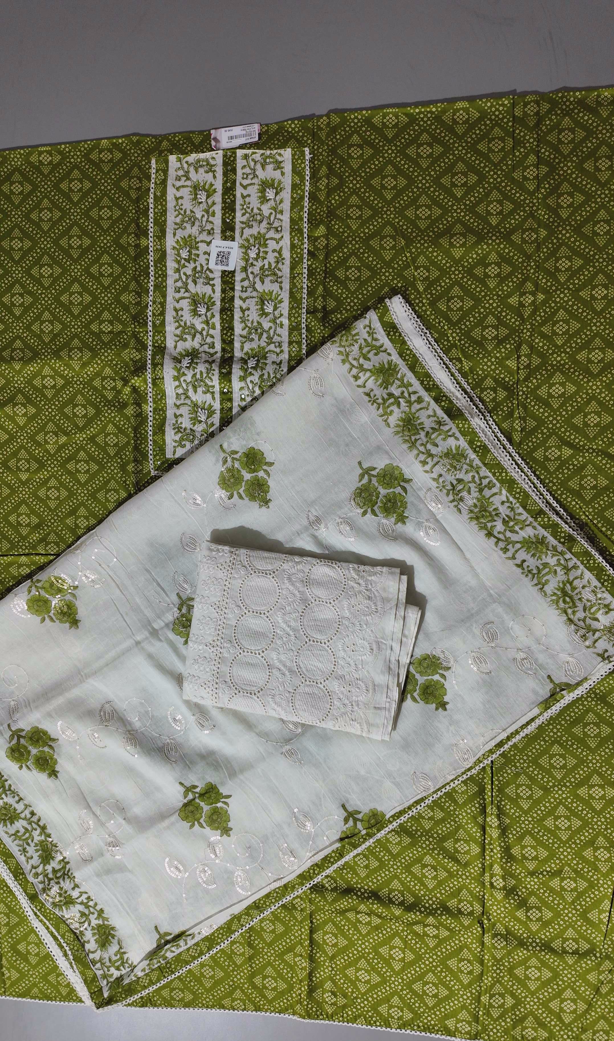 Chic Lime Green Floral Unstitched Suit Set