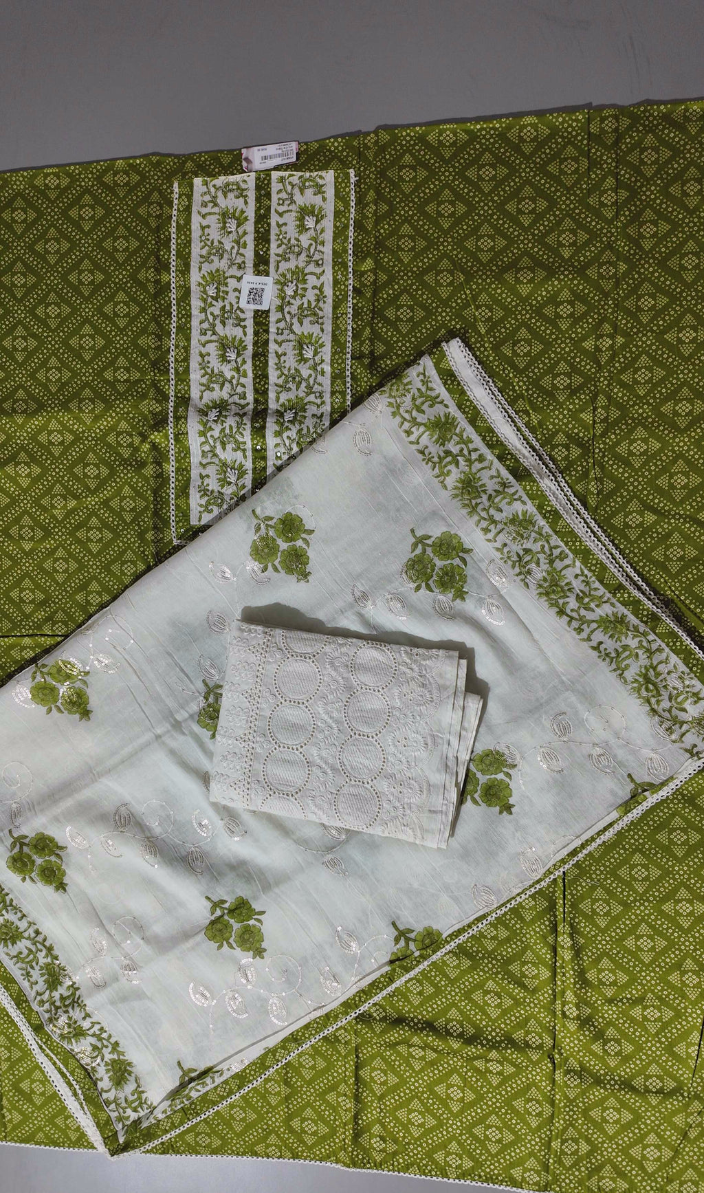 Chic Lime Green Floral Unstitched Suit Set