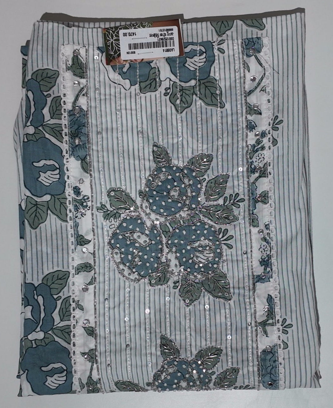 Blossom in Blue: Serene Floral Unstitched Suit