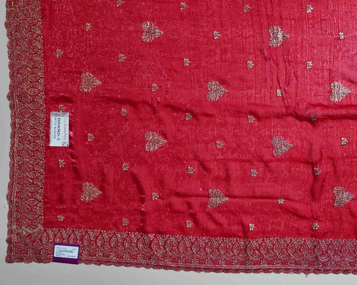 Elegant Red Embroidered Saree with Blouse - Red - Picture 2