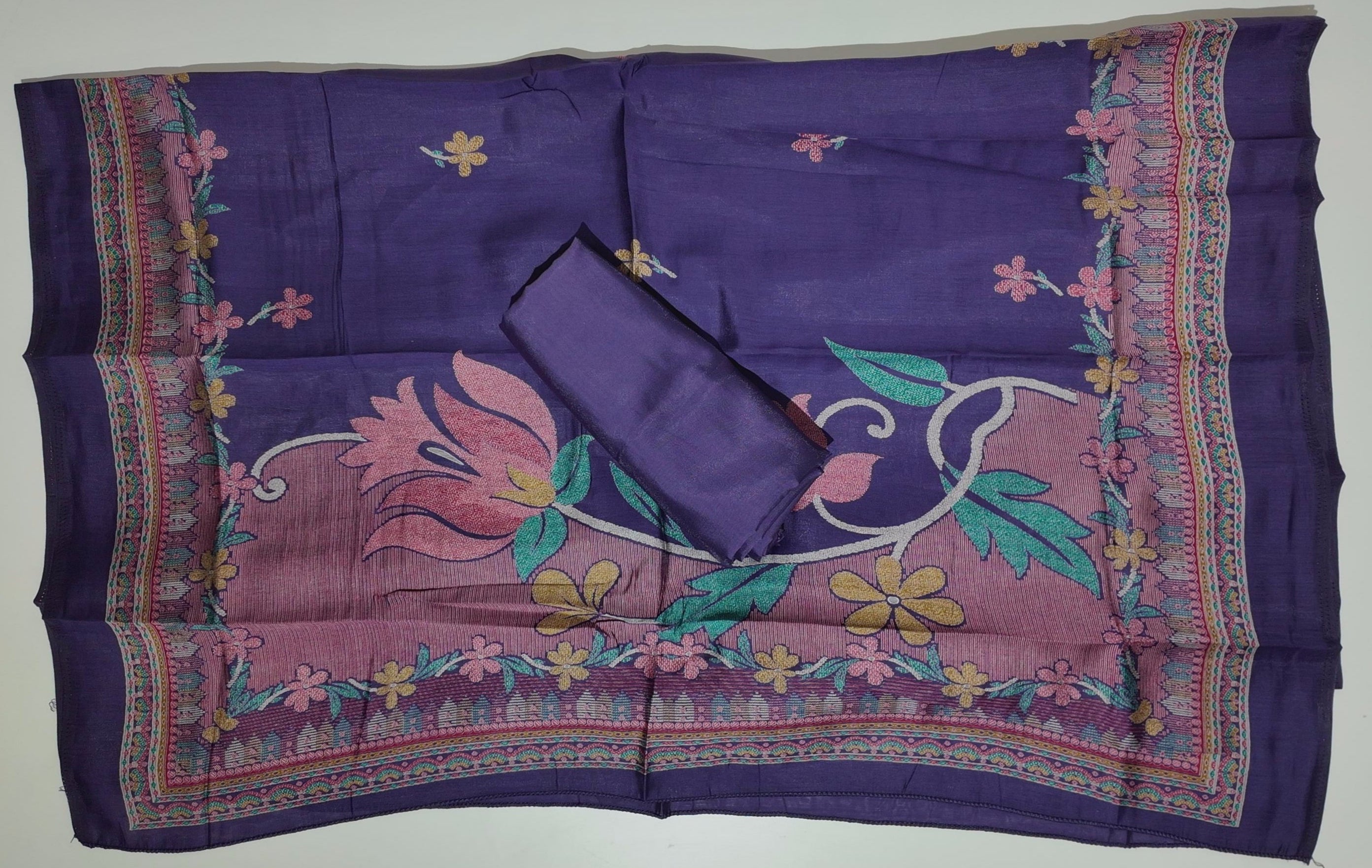 Exquisite Floral Magic Unstitched Suit - Deep Indigo Delight