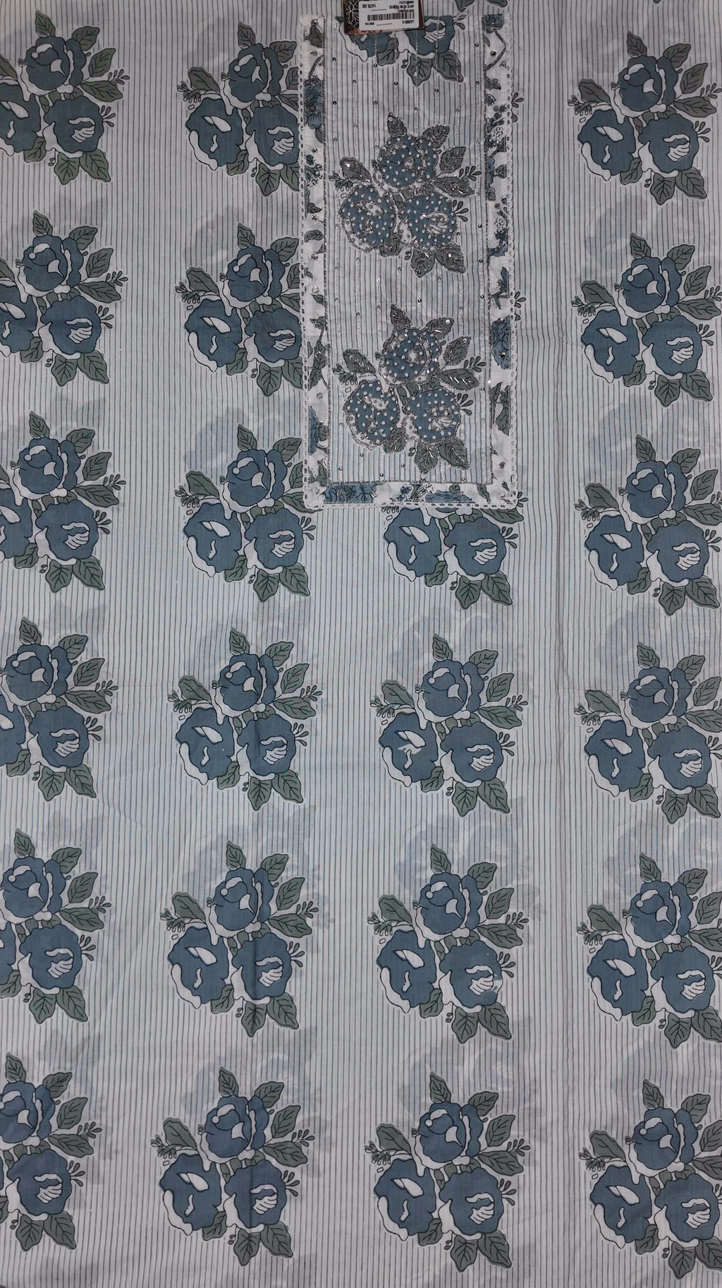 Blossom in Blue: Serene Floral Unstitched Suit