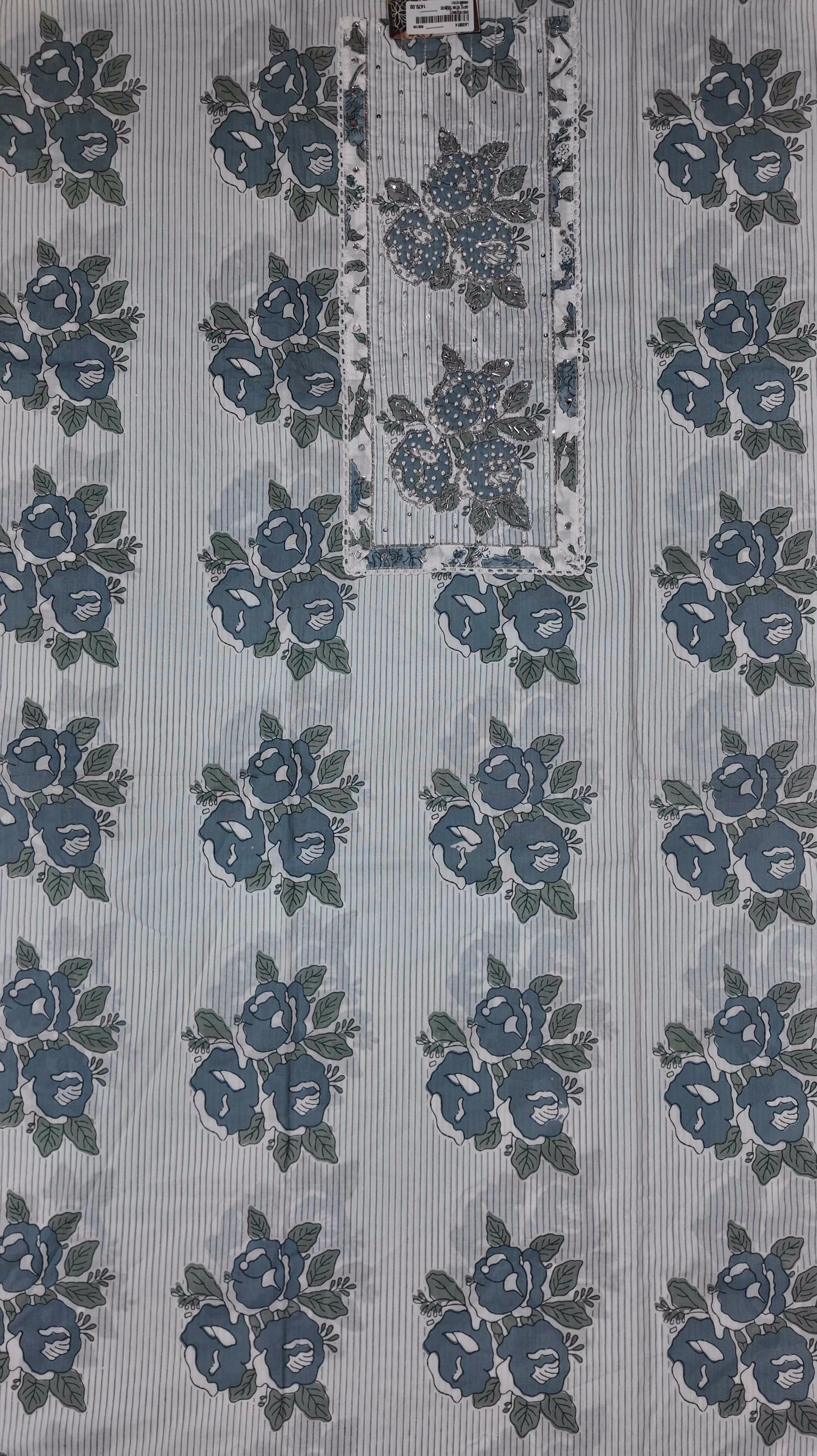 Blossom in Blue: Serene Floral Unstitched Suit