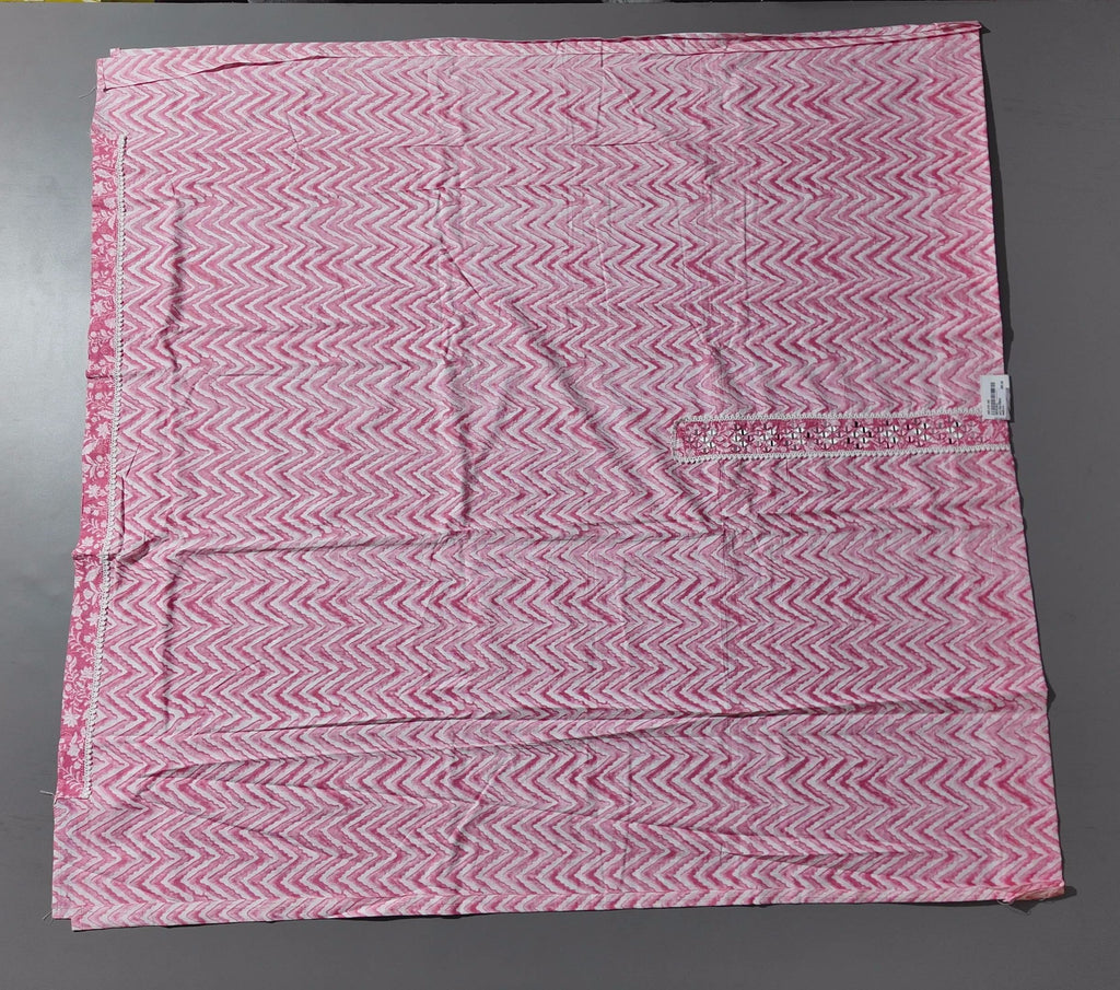 Zigzag Allure: Pink Chevron Unstitched Suit with Mirror Embellishments